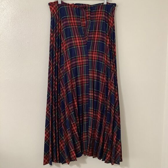 Handmade Vintage Plaid Old Money Cowgirl Western Country Pleated Maxi Skirt XL - Picture 4 of 8